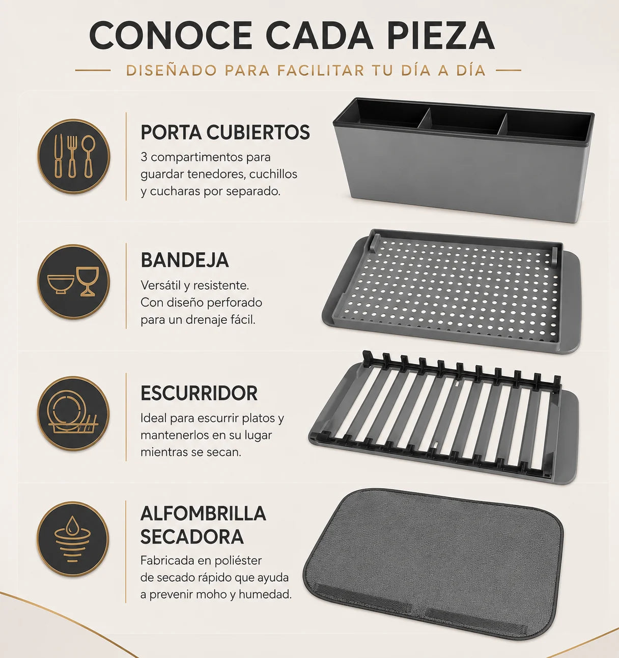 Folding dish drainer with drying mat