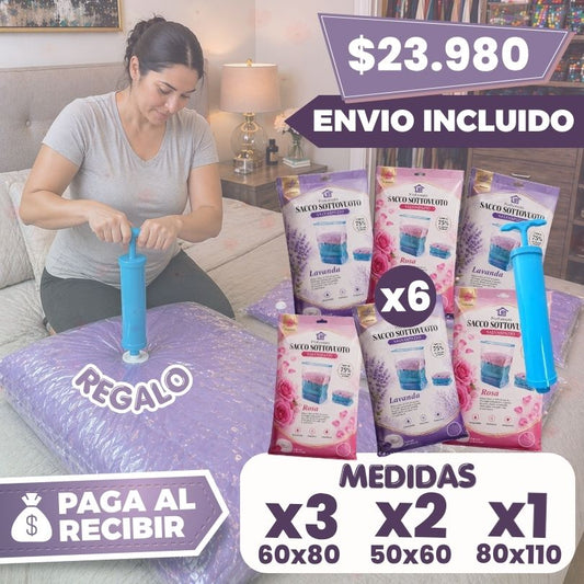 6-pack vacuum storage bags with fragrance + hand pump