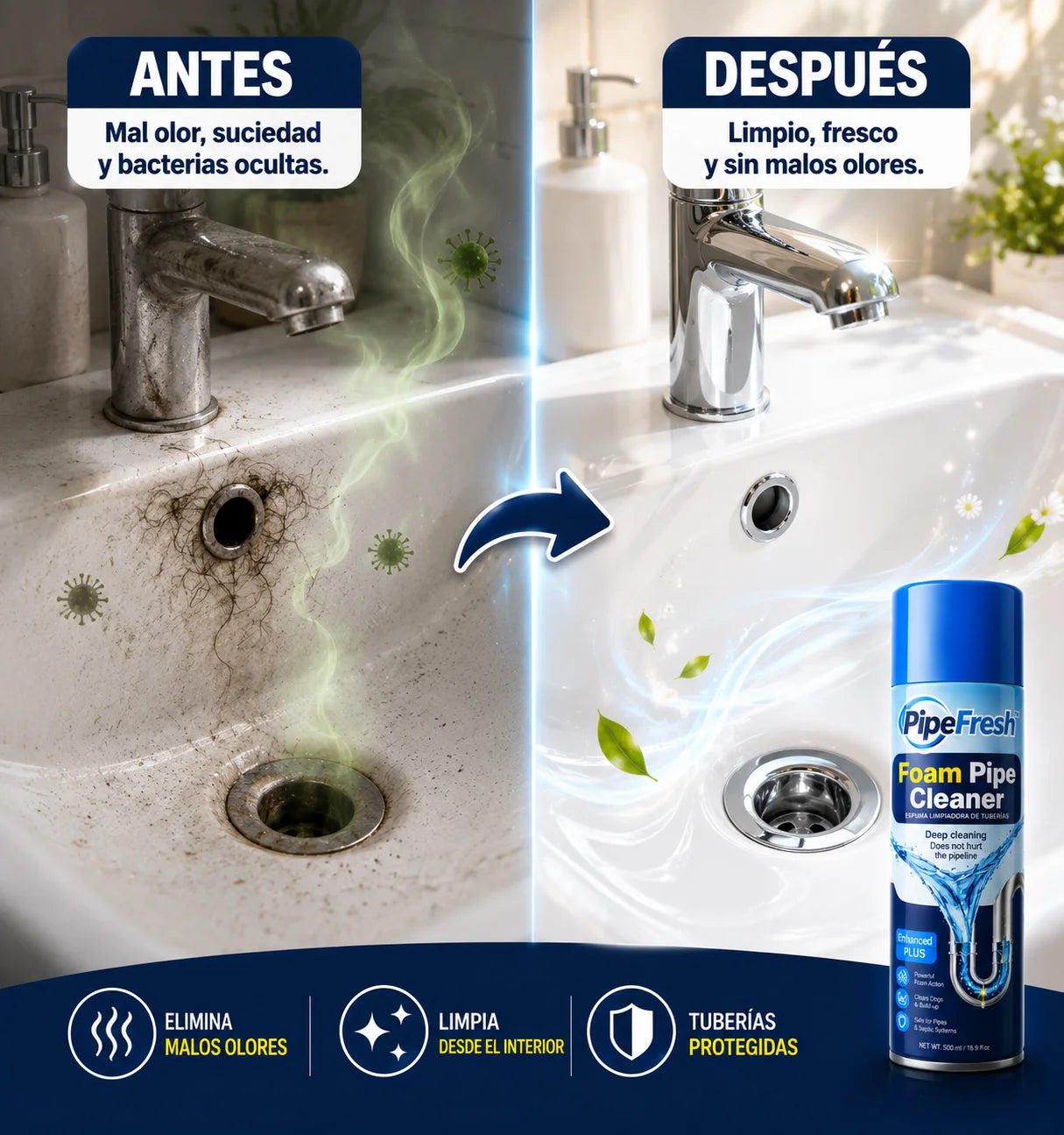 Limpia y elimina malos olores sin esfuerzo | PipeFresh™