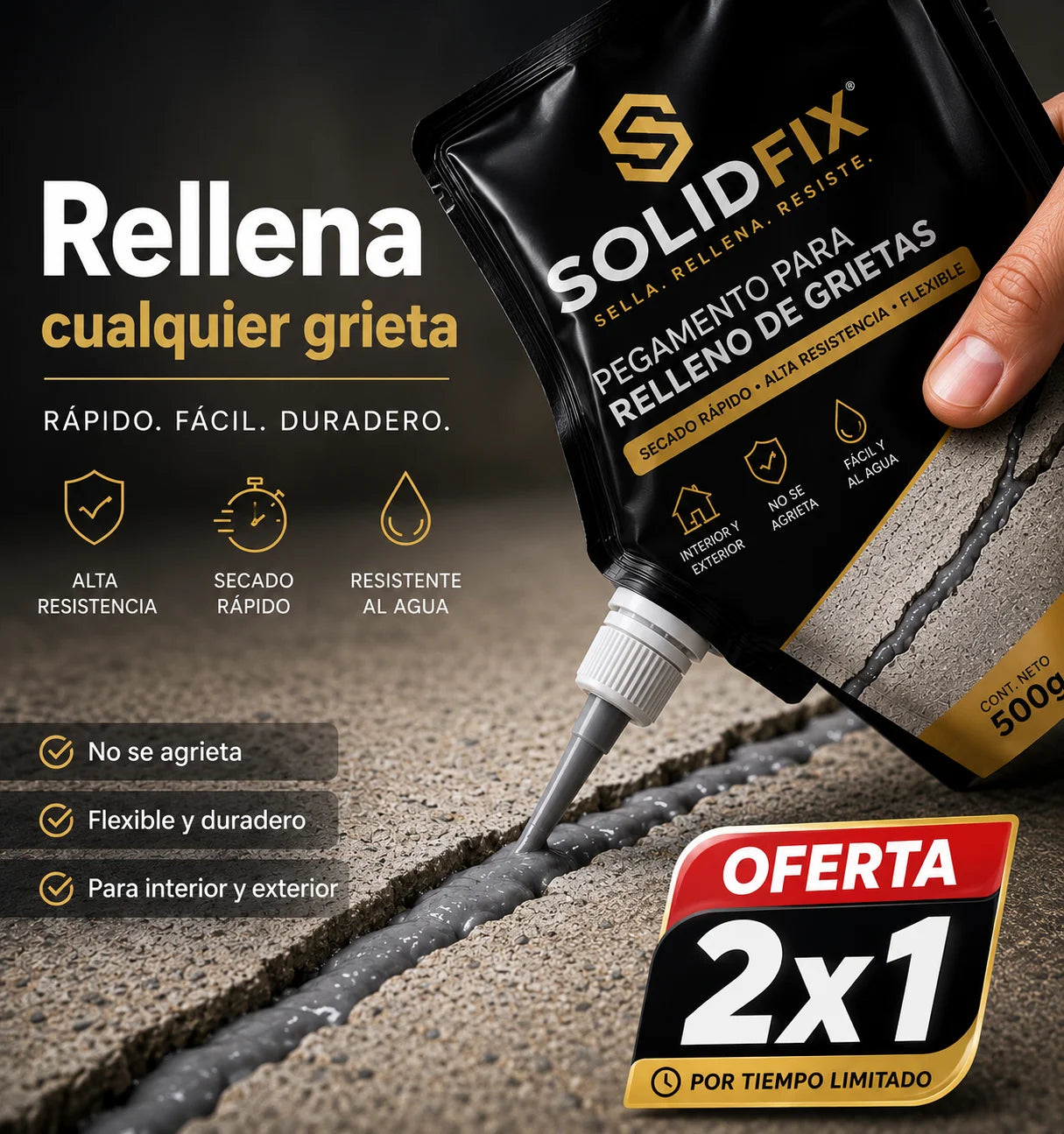 Sella y rellena grietas sin esfuerzo SolidFix™