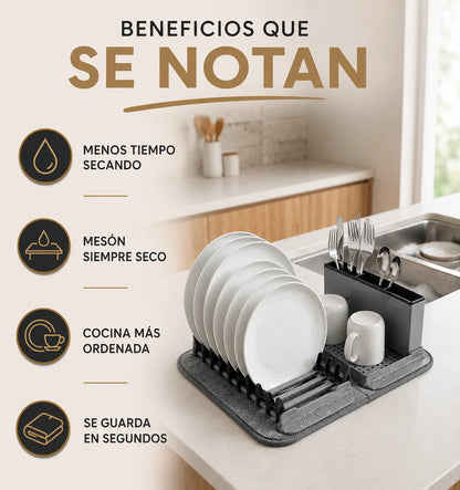 Folding dish drainer with drying mat