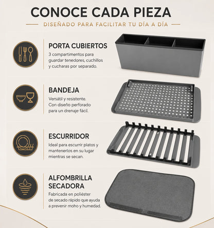 Folding dish drainer with drying mat