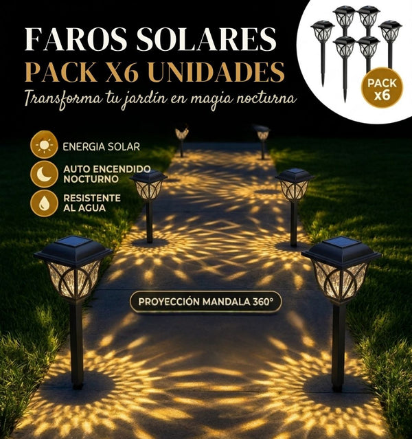 Pack de 6 faros solares con estacas madalas