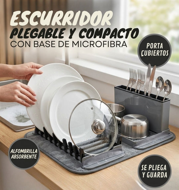 Escurridor plegable con alfombrilla de secado