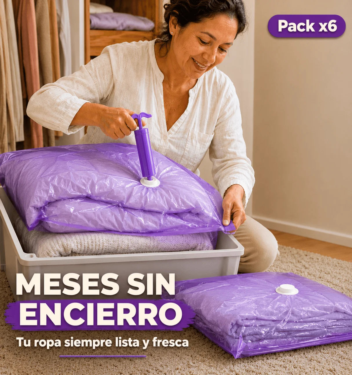 6-pack vacuum storage bags with fragrance + hand pump