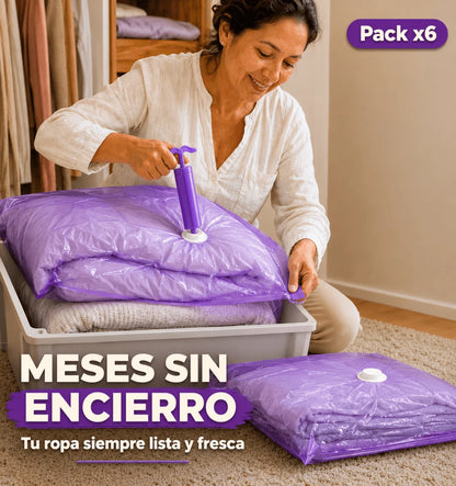 6-pack vacuum storage bags with fragrance + hand pump