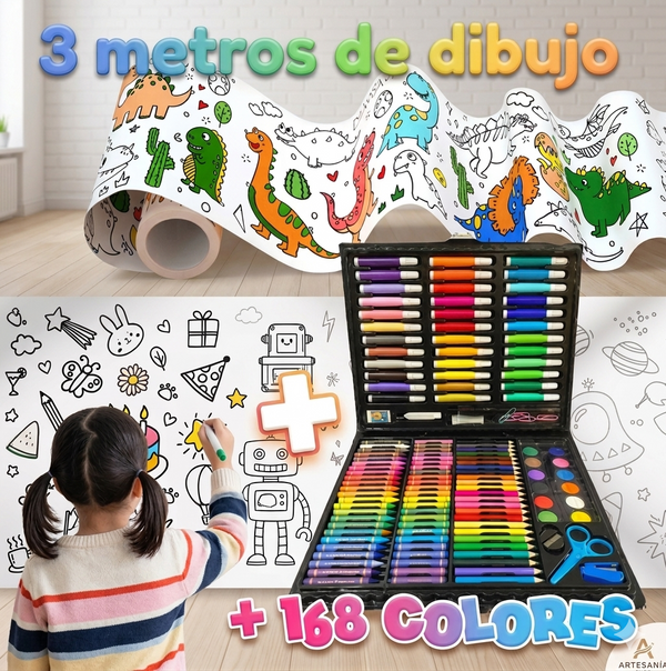 1 Rollo de dibujo 3 metros con maleta para colorear
